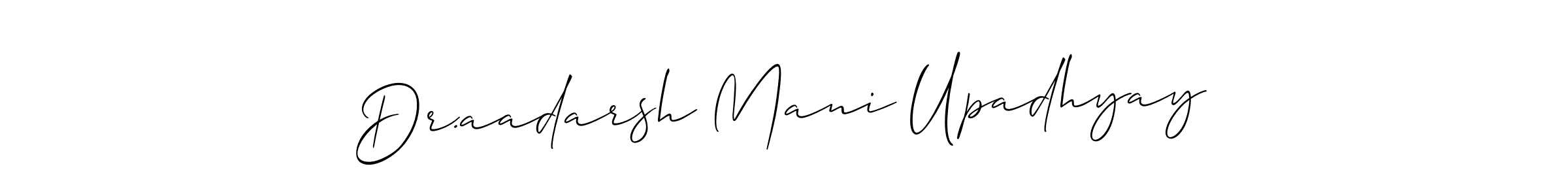 The best way (Allison_Script) to make a short signature is to pick only two or three words in your name. The name Dr.aadarsh Mani Upadhyay include a total of six letters. For converting this name. Dr.aadarsh Mani Upadhyay signature style 2 images and pictures png