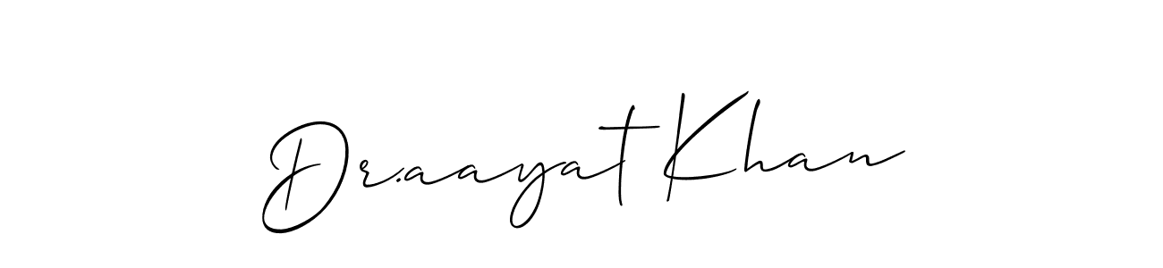 Also You can easily find your signature by using the search form. We will create Dr.aayat Khan name handwritten signature images for you free of cost using Allison_Script sign style. Dr.aayat Khan signature style 2 images and pictures png