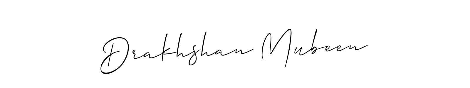 Create a beautiful signature design for name Drakhshan Mubeen. With this signature (Allison_Script) fonts, you can make a handwritten signature for free. Drakhshan Mubeen signature style 2 images and pictures png