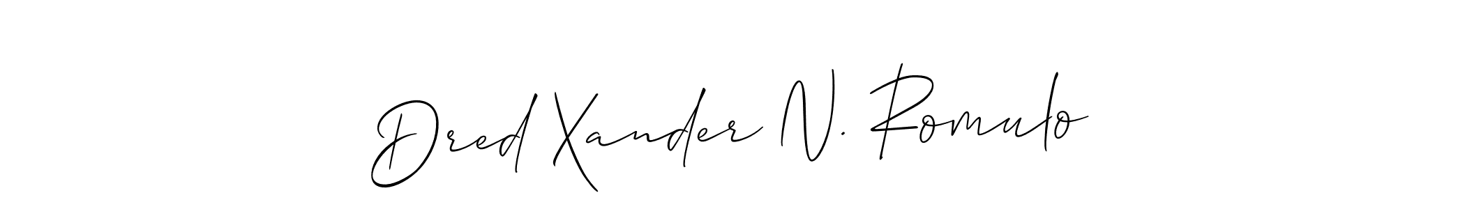 Make a short Dred Xander N. Romulo signature style. Manage your documents anywhere anytime using Allison_Script. Create and add eSignatures, submit forms, share and send files easily. Dred Xander N. Romulo signature style 2 images and pictures png