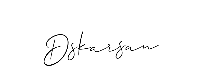 Allison_Script is a professional signature style that is perfect for those who want to add a touch of class to their signature. It is also a great choice for those who want to make their signature more unique. Get Dskarsan name to fancy signature for free. Dskarsan signature style 2 images and pictures png