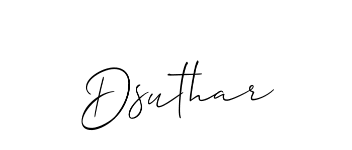 Use a signature maker to create a handwritten signature online. With this signature software, you can design (Allison_Script) your own signature for name Dsuthar. Dsuthar signature style 2 images and pictures png