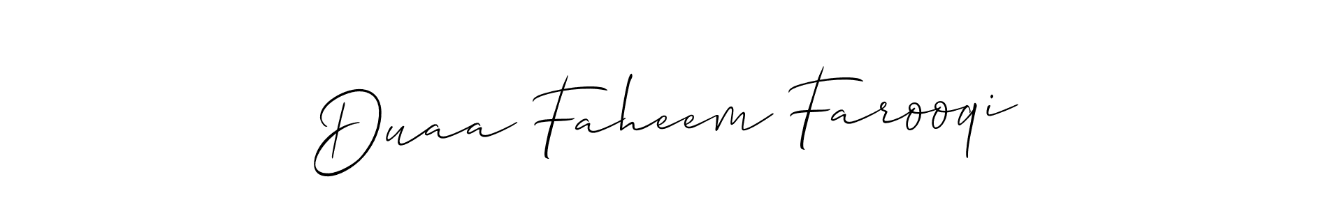 How to make Duaa Faheem Farooqi name signature. Use Allison_Script style for creating short signs online. This is the latest handwritten sign. Duaa Faheem Farooqi signature style 2 images and pictures png