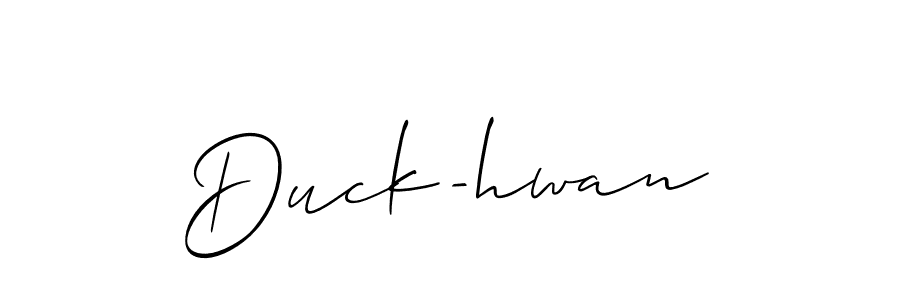 The best way (Allison_Script) to make a short signature is to pick only two or three words in your name. The name Duck-hwan include a total of six letters. For converting this name. Duck-hwan signature style 2 images and pictures png