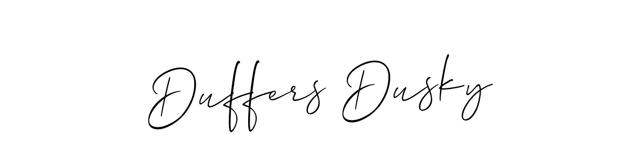 Allison_Script is a professional signature style that is perfect for those who want to add a touch of class to their signature. It is also a great choice for those who want to make their signature more unique. Get Duffers Dusky name to fancy signature for free. Duffers Dusky signature style 2 images and pictures png