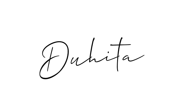 The best way (Allison_Script) to make a short signature is to pick only two or three words in your name. The name Duhita include a total of six letters. For converting this name. Duhita signature style 2 images and pictures png