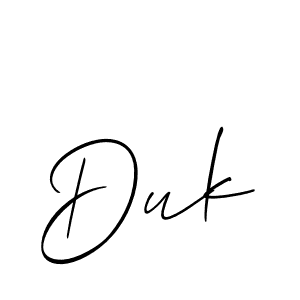 if you are searching for the best signature style for your name Duk. so please give up your signature search. here we have designed multiple signature styles  using Allison_Script. Duk signature style 2 images and pictures png