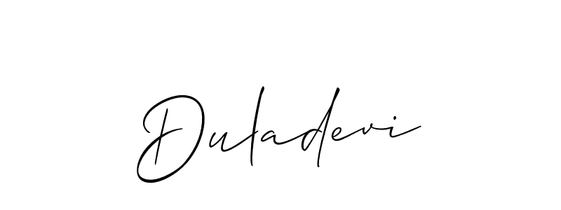 Create a beautiful signature design for name Duladevi. With this signature (Allison_Script) fonts, you can make a handwritten signature for free. Duladevi signature style 2 images and pictures png