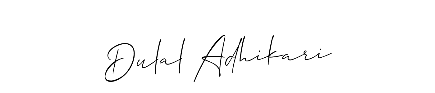 Allison_Script is a professional signature style that is perfect for those who want to add a touch of class to their signature. It is also a great choice for those who want to make their signature more unique. Get Dulal Adhikari name to fancy signature for free. Dulal Adhikari signature style 2 images and pictures png