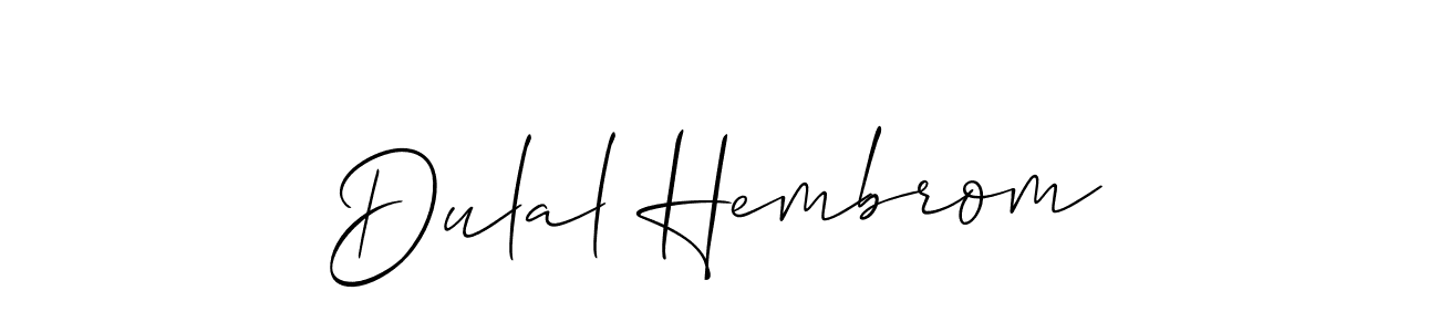 Make a beautiful signature design for name Dulal Hembrom. With this signature (Allison_Script) style, you can create a handwritten signature for free. Dulal Hembrom signature style 2 images and pictures png
