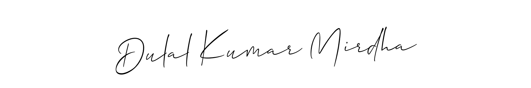 The best way (Allison_Script) to make a short signature is to pick only two or three words in your name. The name Dulal Kumar Mirdha include a total of six letters. For converting this name. Dulal Kumar Mirdha signature style 2 images and pictures png