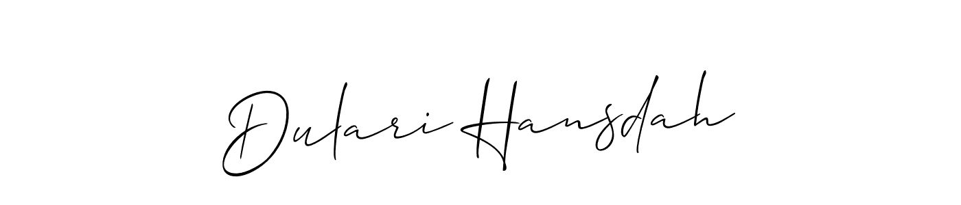 Make a beautiful signature design for name Dulari Hansdah. With this signature (Allison_Script) style, you can create a handwritten signature for free. Dulari Hansdah signature style 2 images and pictures png