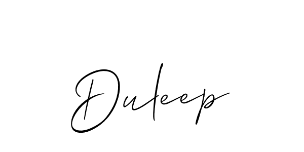 Use a signature maker to create a handwritten signature online. With this signature software, you can design (Allison_Script) your own signature for name Duleep. Duleep signature style 2 images and pictures png