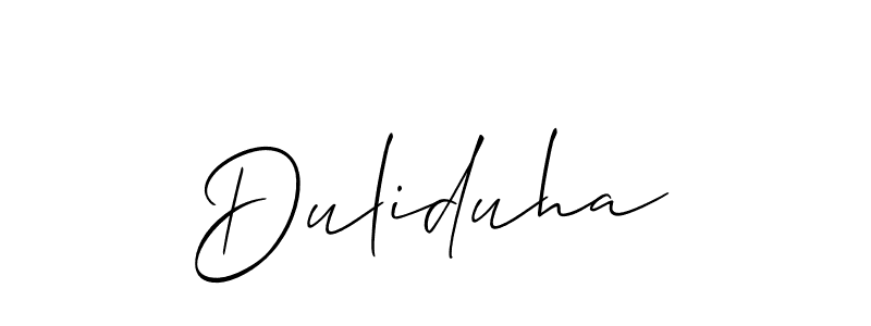 Also You can easily find your signature by using the search form. We will create Duliduha name handwritten signature images for you free of cost using Allison_Script sign style. Duliduha signature style 2 images and pictures png