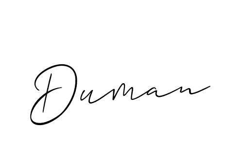 Use a signature maker to create a handwritten signature online. With this signature software, you can design (Allison_Script) your own signature for name Duman. Duman signature style 2 images and pictures png
