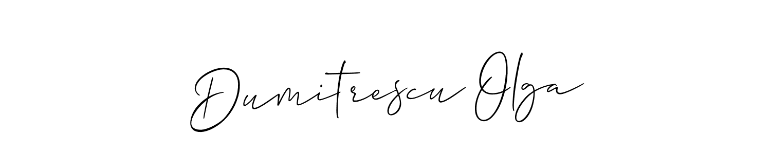 Allison_Script is a professional signature style that is perfect for those who want to add a touch of class to their signature. It is also a great choice for those who want to make their signature more unique. Get Dumitrescu Olga name to fancy signature for free. Dumitrescu Olga signature style 2 images and pictures png