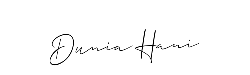 Dunia Hani stylish signature style. Best Handwritten Sign (Allison_Script) for my name. Handwritten Signature Collection Ideas for my name Dunia Hani. Dunia Hani signature style 2 images and pictures png