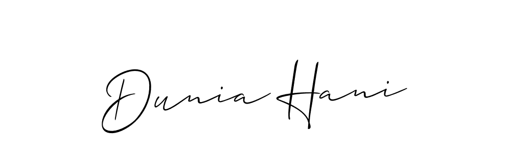 Also You can easily find your signature by using the search form. We will create Dunia Hani name handwritten signature images for you free of cost using Allison_Script sign style. Dunia Hani signature style 2 images and pictures png