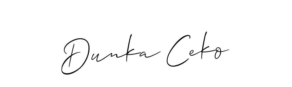 Allison_Script is a professional signature style that is perfect for those who want to add a touch of class to their signature. It is also a great choice for those who want to make their signature more unique. Get Dunka Ceko name to fancy signature for free. Dunka Ceko signature style 2 images and pictures png