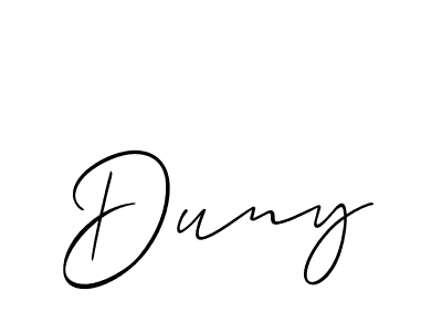 Use a signature maker to create a handwritten signature online. With this signature software, you can design (Allison_Script) your own signature for name Duny. Duny signature style 2 images and pictures png