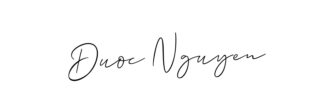 The best way (Allison_Script) to make a short signature is to pick only two or three words in your name. The name Duoc Nguyen include a total of six letters. For converting this name. Duoc Nguyen signature style 2 images and pictures png