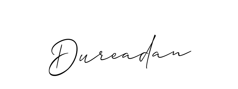 Allison_Script is a professional signature style that is perfect for those who want to add a touch of class to their signature. It is also a great choice for those who want to make their signature more unique. Get Dureadan name to fancy signature for free. Dureadan signature style 2 images and pictures png