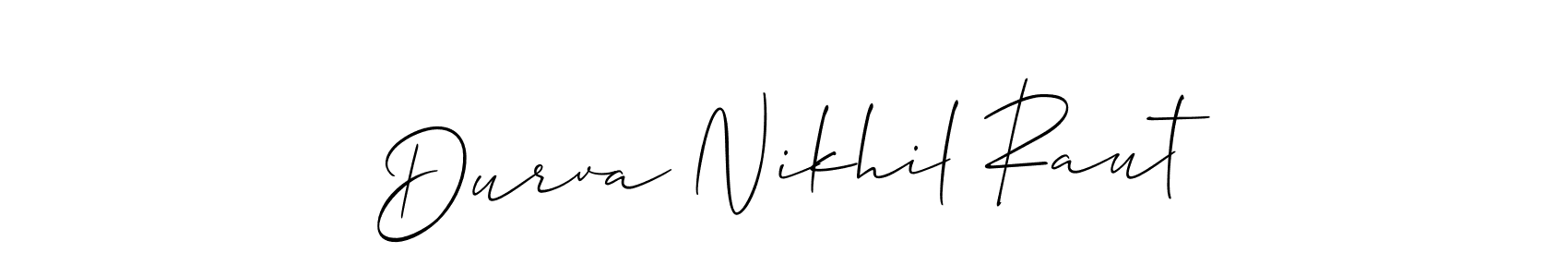 It looks lik you need a new signature style for name Durva Nikhil Raut. Design unique handwritten (Allison_Script) signature with our free signature maker in just a few clicks. Durva Nikhil Raut signature style 2 images and pictures png