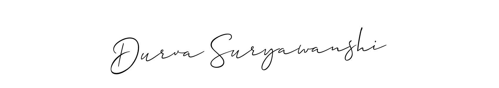 Also we have Durva Suryawanshi name is the best signature style. Create professional handwritten signature collection using Allison_Script autograph style. Durva Suryawanshi signature style 2 images and pictures png