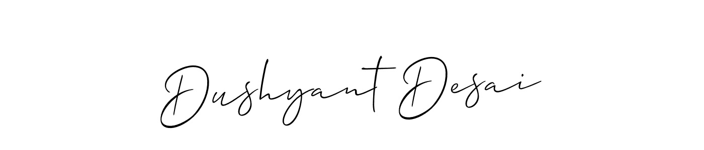 The best way (Allison_Script) to make a short signature is to pick only two or three words in your name. The name Dushyant Desai include a total of six letters. For converting this name. Dushyant Desai signature style 2 images and pictures png