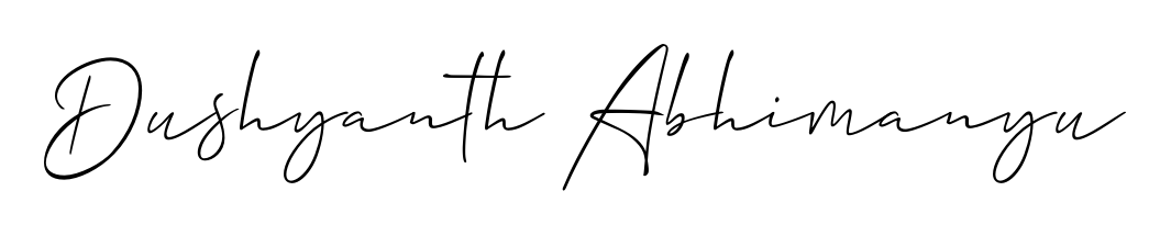A stylish, flowing autograph style designed for name Dushyanth Abhimanyu using Allison_Script typography. Perfect for digital creative projects. Dushyanth Abhimanyu signature style 2 images and pictures png
