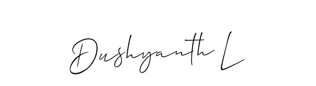 The best way (Allison_Script) to make a short signature is to pick only two or three words in your name. The name Dushyanth L include a total of six letters. For converting this name. Dushyanth L signature style 2 images and pictures png