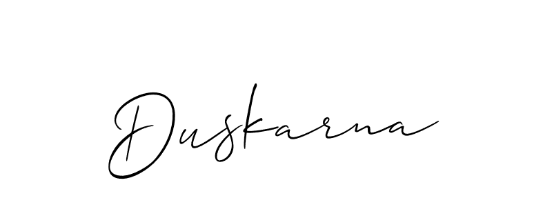 Create a beautiful signature design for name Duskarna. With this signature (Allison_Script) fonts, you can make a handwritten signature for free. Duskarna signature style 2 images and pictures png