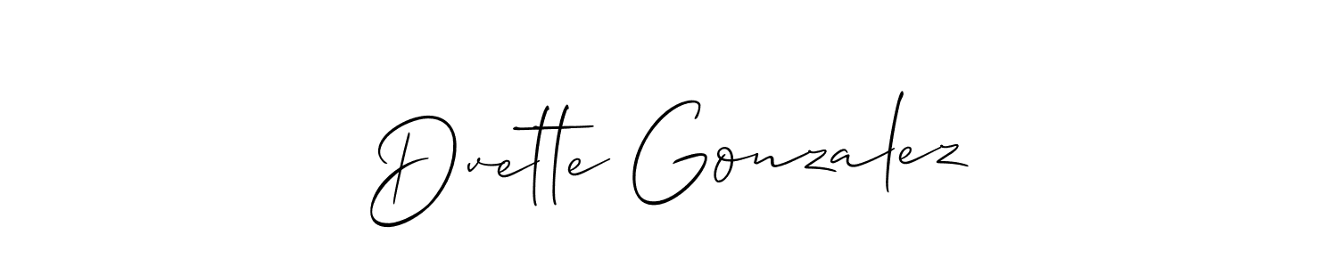 It looks lik you need a new signature style for name Dvette Gonzalez. Design unique handwritten (Allison_Script) signature with our free signature maker in just a few clicks. Dvette Gonzalez signature style 2 images and pictures png