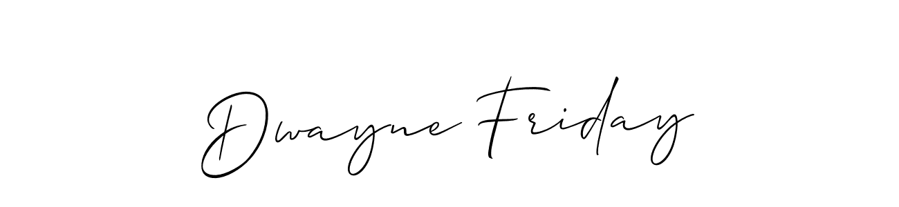 The best way (Allison_Script) to make a short signature is to pick only two or three words in your name. The name Dwayne Friday include a total of six letters. For converting this name. Dwayne Friday signature style 2 images and pictures png