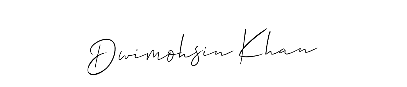 The best way (Allison_Script) to make a short signature is to pick only two or three words in your name. The name Dwimohsin Khan include a total of six letters. For converting this name. Dwimohsin Khan signature style 2 images and pictures png