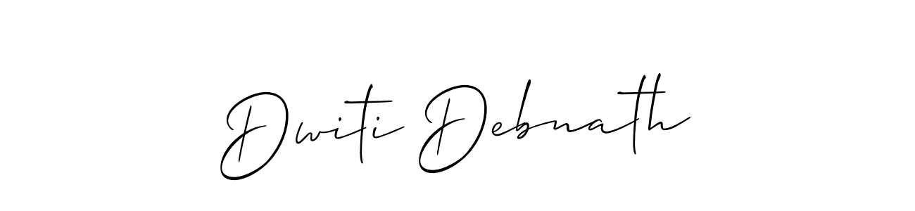 Make a short Dwiti Debnath signature style. Manage your documents anywhere anytime using Allison_Script. Create and add eSignatures, submit forms, share and send files easily. Dwiti Debnath signature style 2 images and pictures png