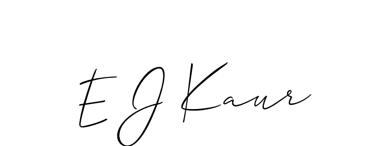 The best way (Allison_Script) to make a short signature is to pick only two or three words in your name. The name E J Kaur include a total of six letters. For converting this name. E J Kaur signature style 2 images and pictures png