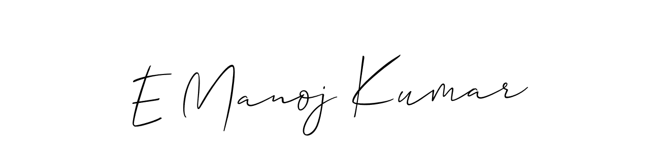 The best way (Allison_Script) to make a short signature is to pick only two or three words in your name. The name E Manoj Kumar include a total of six letters. For converting this name. E Manoj Kumar signature style 2 images and pictures png