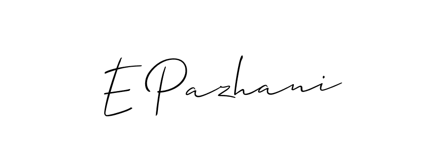 The best way (Allison_Script) to make a short signature is to pick only two or three words in your name. The name E Pazhani include a total of six letters. For converting this name. E Pazhani signature style 2 images and pictures png