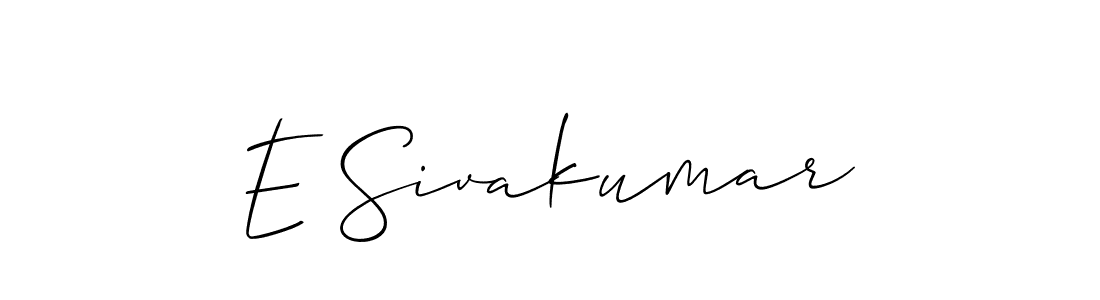 The best way (Allison_Script) to make a short signature is to pick only two or three words in your name. The name E Sivakumar include a total of six letters. For converting this name. E Sivakumar signature style 2 images and pictures png