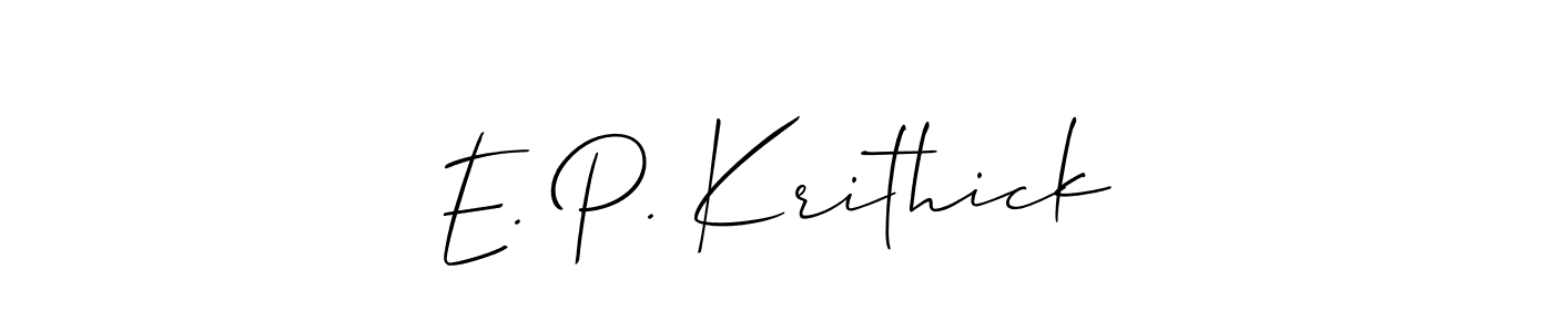 Similarly Allison_Script is the best handwritten signature design. Signature creator online .You can use it as an online autograph creator for name E. P. Krithick. E. P. Krithick signature style 2 images and pictures png