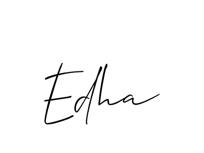 The best way (Allison_Script) to make a short signature is to pick only two or three words in your name. The name Edha include a total of six letters. For converting this name. Edha signature style 2 images and pictures png