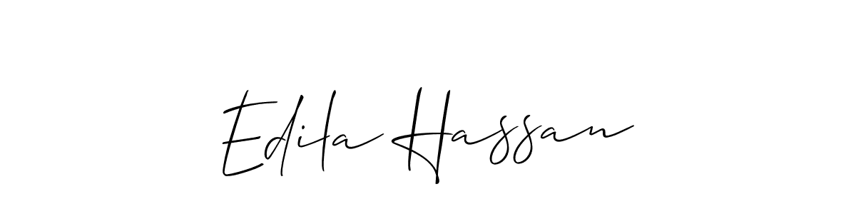 The best way (Allison_Script) to make a short signature is to pick only two or three words in your name. The name Edila Hassan include a total of six letters. For converting this name. Edila Hassan signature style 2 images and pictures png