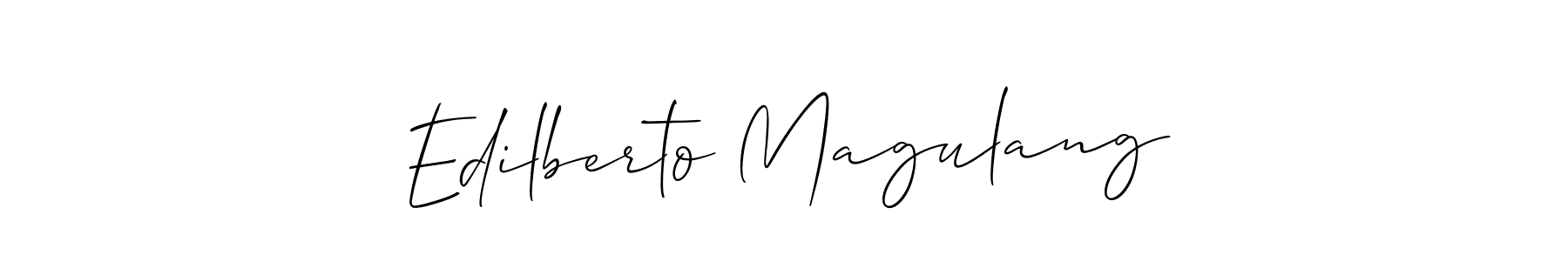 Make a short Edilberto Magulang signature style. Manage your documents anywhere anytime using Allison_Script. Create and add eSignatures, submit forms, share and send files easily. Edilberto Magulang signature style 2 images and pictures png