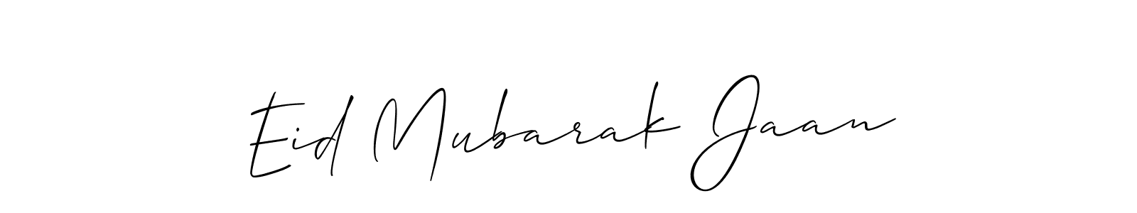 Make a short Eid Mubarak Jaan signature style. Manage your documents anywhere anytime using Allison_Script. Create and add eSignatures, submit forms, share and send files easily. Eid Mubarak Jaan signature style 2 images and pictures png