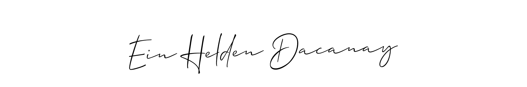 The best way (Allison_Script) to make a short signature is to pick only two or three words in your name. The name Ein Helden Dacanay include a total of six letters. For converting this name. Ein Helden Dacanay signature style 2 images and pictures png