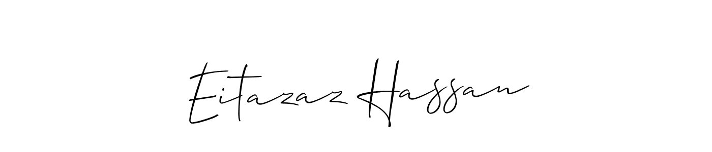 Allison_Script is a professional signature style that is perfect for those who want to add a touch of class to their signature. It is also a great choice for those who want to make their signature more unique. Get Eitazaz Hassan name to fancy signature for free. Eitazaz Hassan signature style 2 images and pictures png