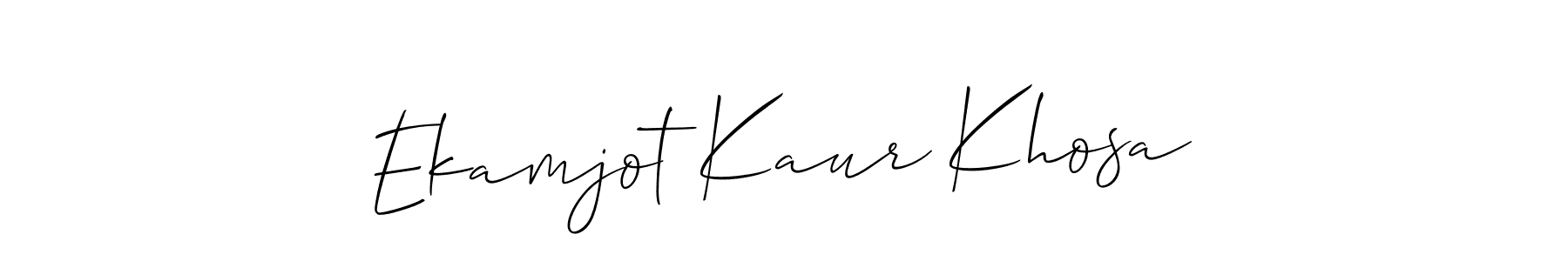The best way (Allison_Script) to make a short signature is to pick only two or three words in your name. The name Ekamjot Kaur Khosa include a total of six letters. For converting this name. Ekamjot Kaur Khosa signature style 2 images and pictures png