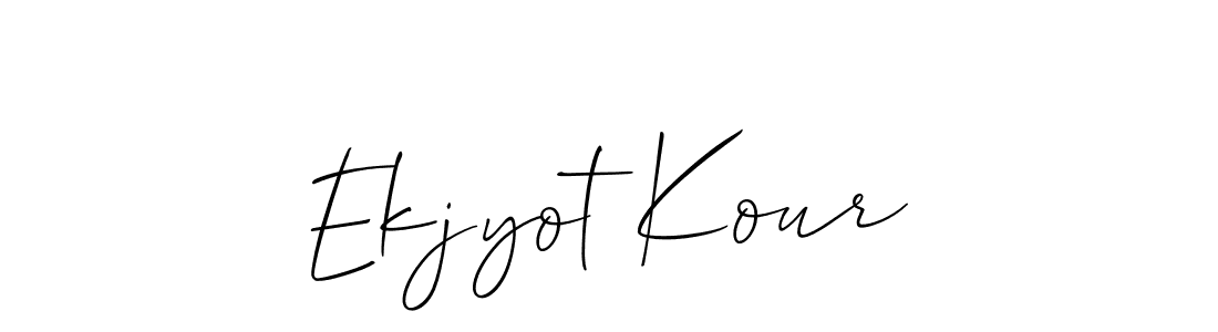 The best way (Allison_Script) to make a short signature is to pick only two or three words in your name. The name Ekjyot Kour include a total of six letters. For converting this name. Ekjyot Kour signature style 2 images and pictures png