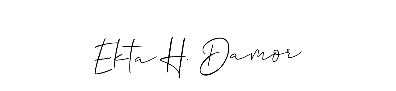 How to make Ekta H. Damor name signature. Use Allison_Script style for creating short signs online. This is the latest handwritten sign. Ekta H. Damor signature style 2 images and pictures png